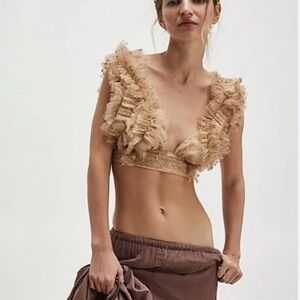 Free People Champagne Ruffle Tulle Crop Top